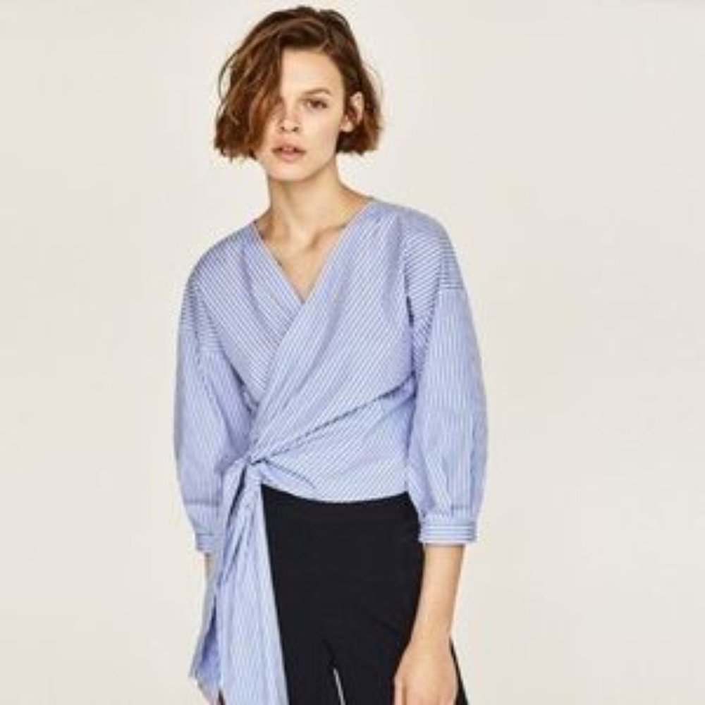 Zara Blue & White Striped WrapTop.